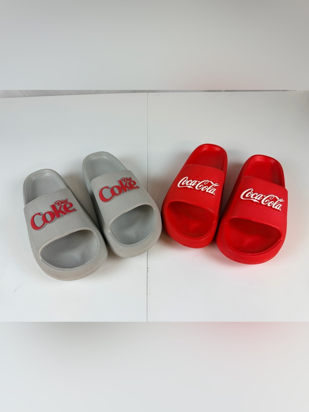 Coca Cola & Diet Coke Slide Sandals in Bright Red and Light Gray 7/8 NWT